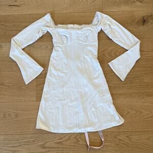 Oh Polly Mini Dress Off Shoulder Long Sleeve Suki Size US2 Ivory Beige